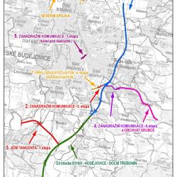 Mapa sjezdů na D3 v okolí Českých Budějovic