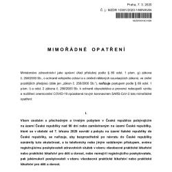 MIMOŘÁDNÉ OPATŘENÍ Ministerstva zdravotnictví ČR