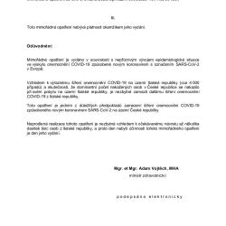 MIMOŘÁDNÉ OPATŘENÍ Ministerstva zdravotnictví ČR
