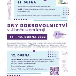 Regionální dobrovolnické centrum pro Jihočeský kraj připravilo na dny 11. a 12. dubna 2022 Dny dobrovolnictví. 