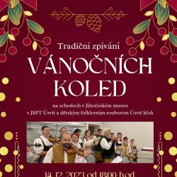 Jihočeské muzeum a JSPT Úsvit spolu s dětským folklorním souborem Úsviťáček vás zvou na tradiční adventní akci - zpívání vánočních koled na schodech v interiéru muzea.