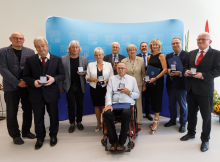 Cena hejtmanky Jihočeského kraje 2020. Zleva: Josef Pleskot, Gabriel Švejda, Pavel „Žalman“ Lohonka, Jaroslava Valová, Jan Pokorný, Martin Kovář, Ivana Stráská, Marek Slabý, Barbora Schelová, Robert Huneš a Václav Chmelík (foto: Petr Zikmund).