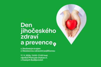 Jihočeský kraj a Všeobecná zdravotní pojišťovna ČR zvou ve čtvrtek 17. září 2026 od 13 do 17 hodin na Den jihočeského zdraví a prevence na náměstí Přemysla Otakara II. v Českých Budějovicích.